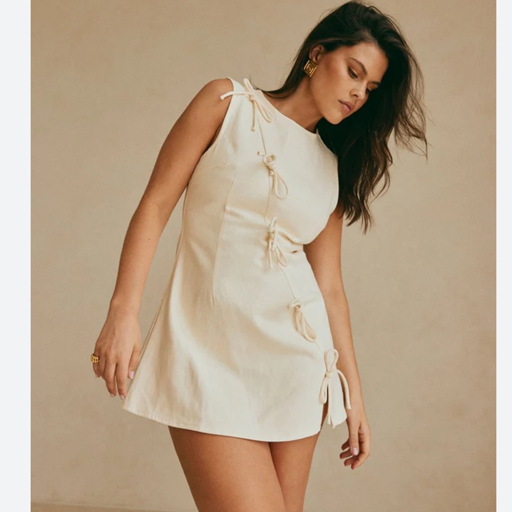 SABO Chic Cream Bow-Accent Mini Dress